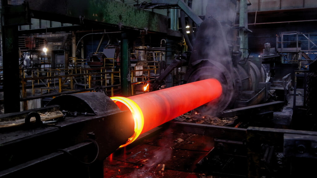 Iron,Pipe,Centrifugal,Pipe,Casting,Machine,At,The,Foundry